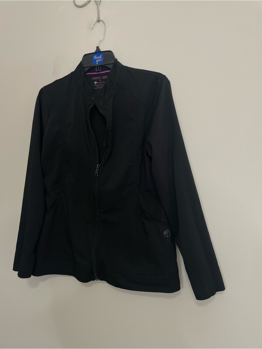 healing hands Black Zip-Front Scrub Light jacket size small Medical Staff